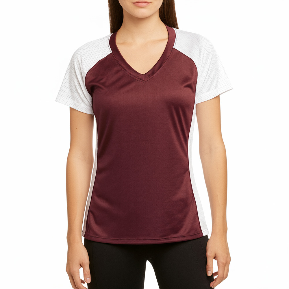 Champro Shirt S V-Neck Pullover White Maroon Colorblock Activewear Performance